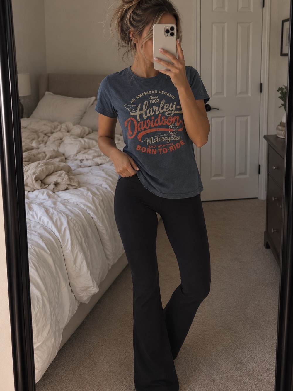 Harley-Davidson Navy Graphic Tee with Orange Logo biker small